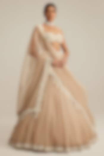 Light Beige Organza Mirror Embroidered Wedding Lehenga Set by Vvani by Vani Vats at Pernia's Pop Up Shop