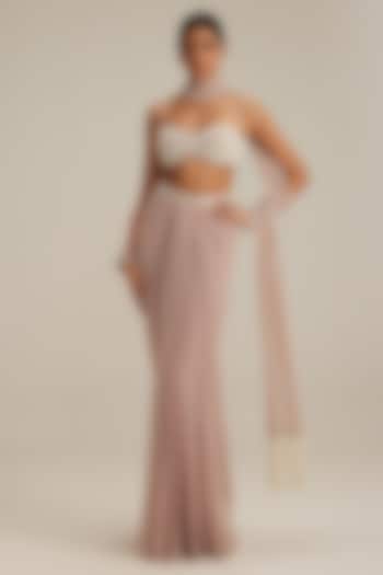 Ash Pink Georgette Draped Skirt Set by Vvani by Vani Vats at Pernia's Pop Up Shop