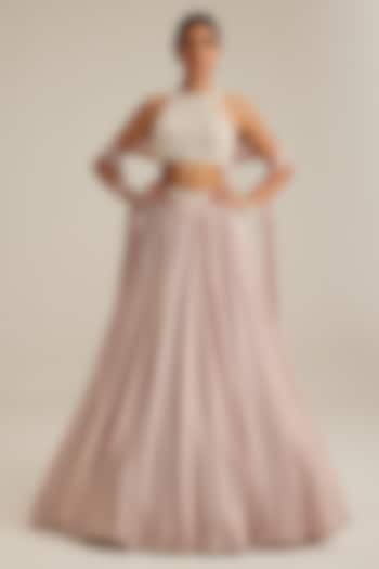 Ash Pink Satin Skirt Set by Vvani by Vani Vats at Pernia's Pop Up Shop
