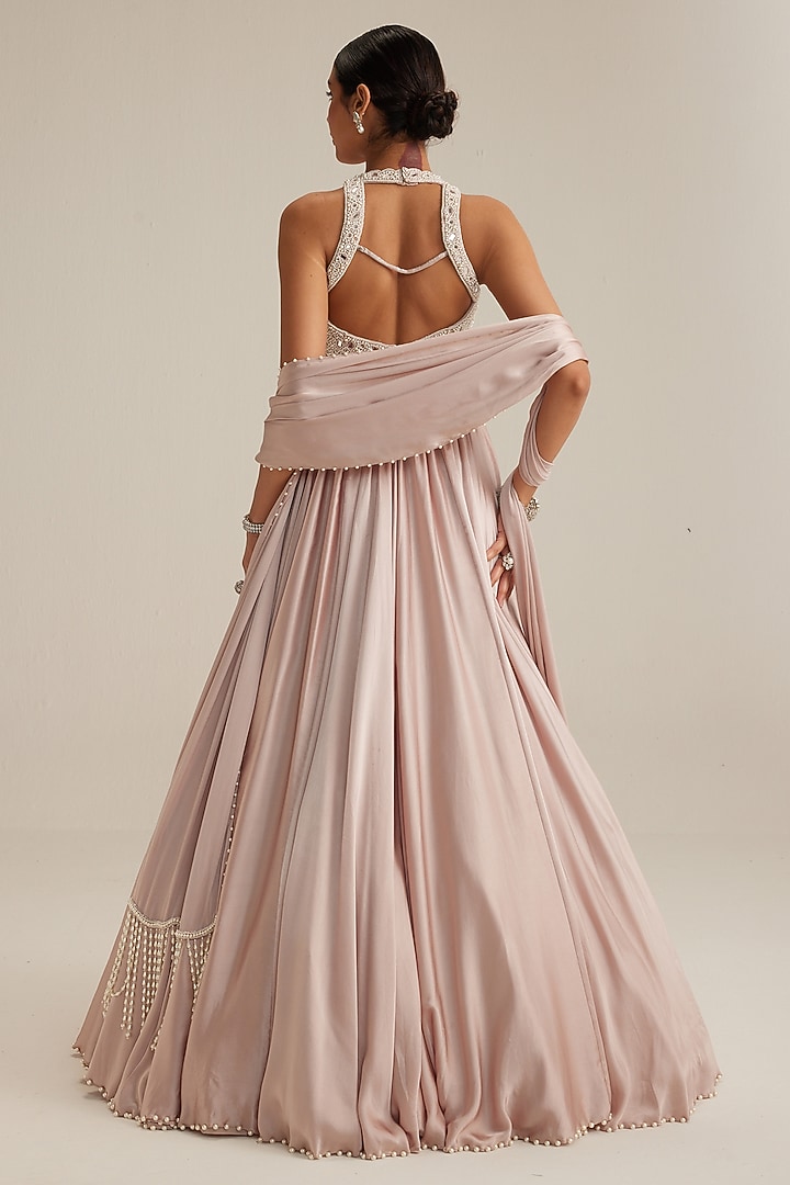 Ash Pink Satin Skirt Set by Vvani by Vani Vats at Pernia's Pop Up Shop