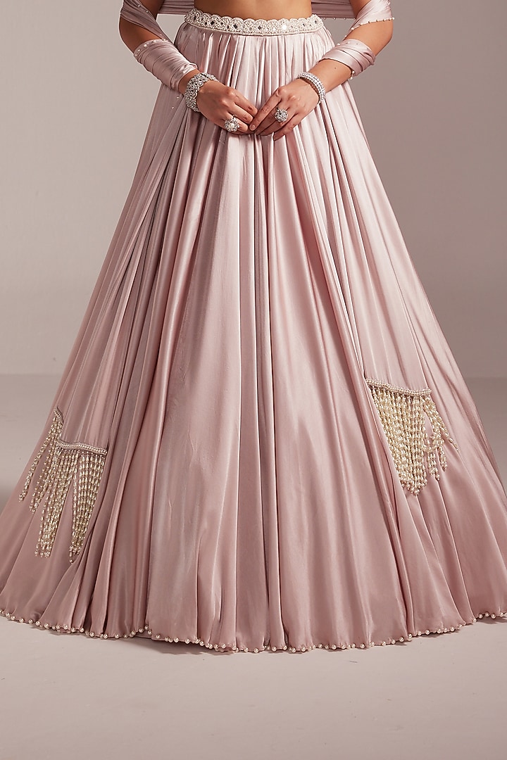 Ash Pink Satin Skirt Set by Vvani by Vani Vats at Pernia's Pop Up Shop