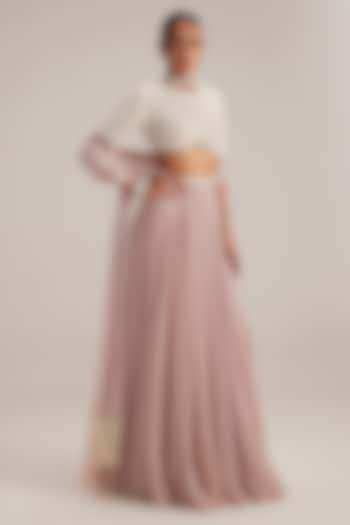 Ash Pink Georgette Skirt Set by Vvani by Vani Vats at Pernia's Pop Up Shop