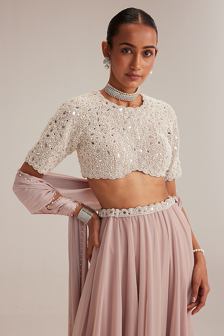 Ash Pink Georgette Skirt Set by Vvani by Vani Vats at Pernia's Pop Up Shop
