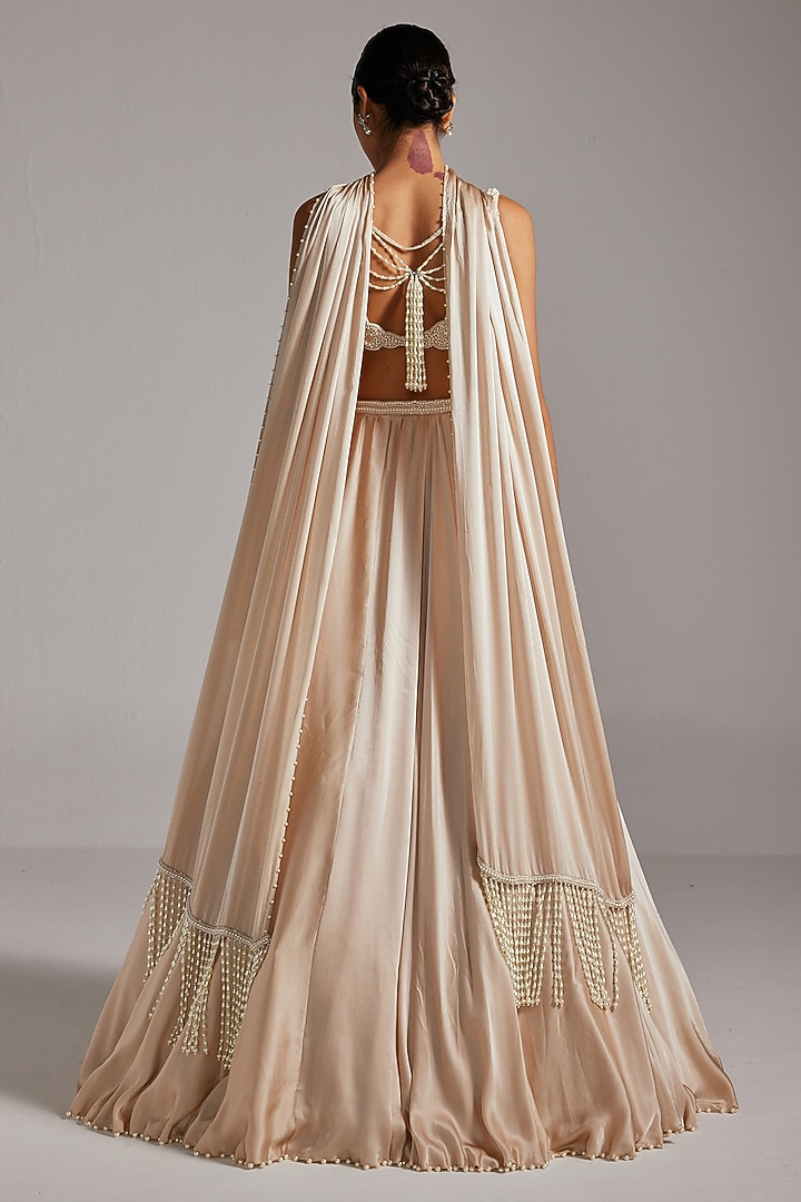Light Beige Satin Skirt Set by Vvani by Vani Vats at Pernia's Pop Up Shop
