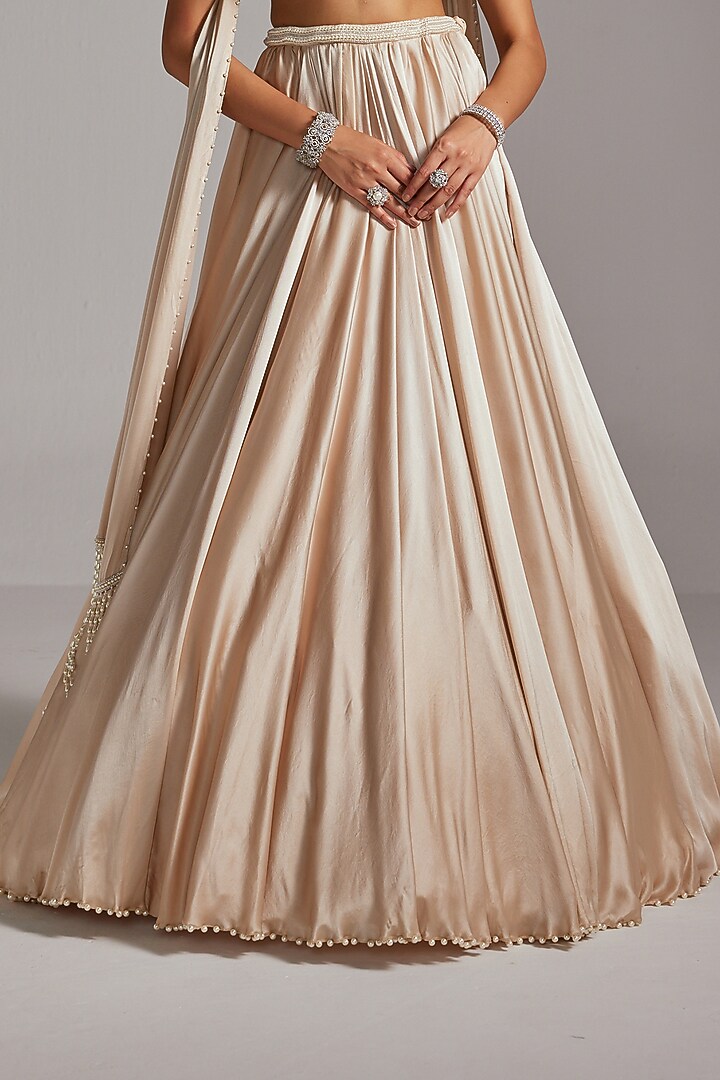 Light Beige Satin Skirt Set by Vvani by Vani Vats at Pernia's Pop Up Shop