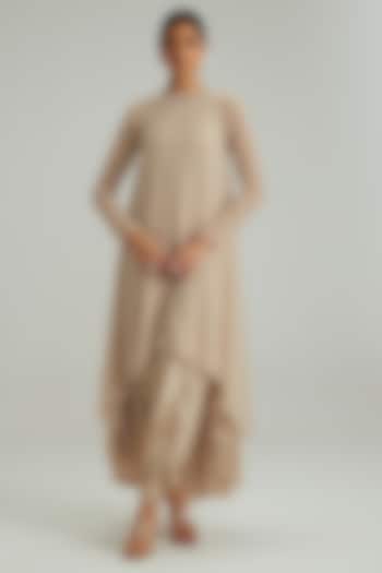 Light Beige Georgette Pearl Embroidered Kurta Set by Vvani by Vani Vats at Pernia's Pop Up Shop