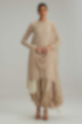 Light Beige Georgette Pearl Embroidered Kurta Set by Vvani by Vani Vats at Pernia's Pop Up Shop