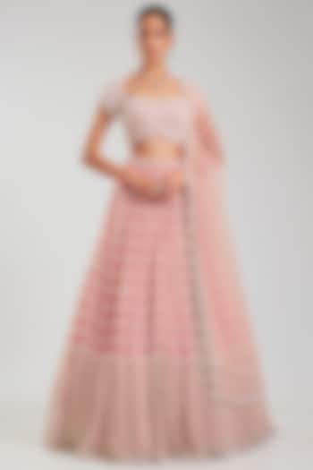 Pink Organza Mirror & Pearl Embroidered Bridal lehenga for 22 Lehenga Set by Vvani By Vani Vats at Pernia's Pop Up Shop