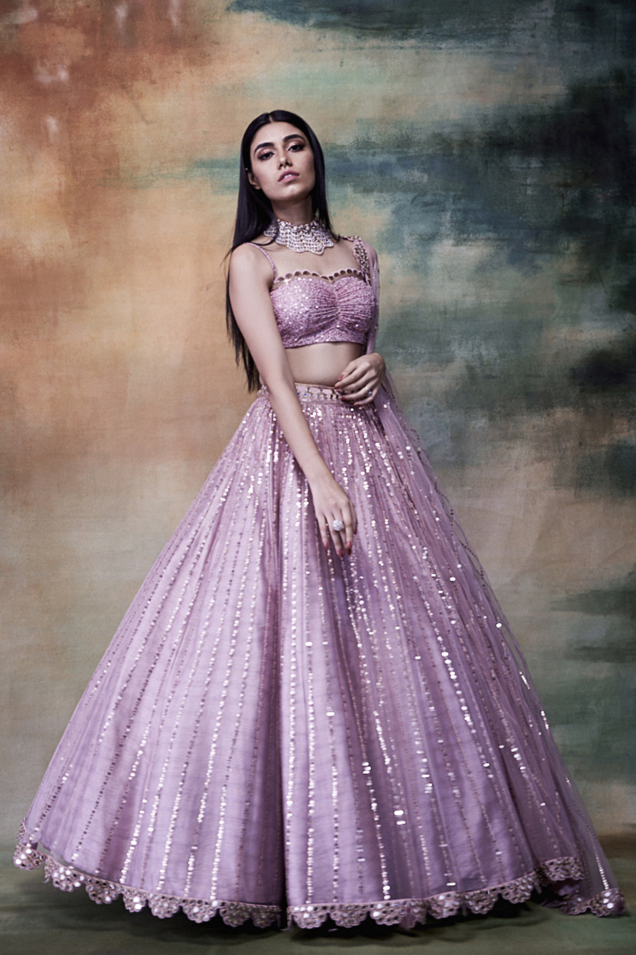 Powder Pink Net Lehenga Set by Vvani by Vani Vats