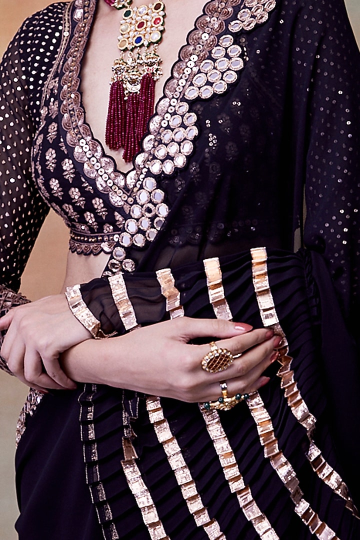 Black Georgette Gota Embroidered Wedding Saree Set by Vvani by Vani Vats at Pernia's Pop Up Shop