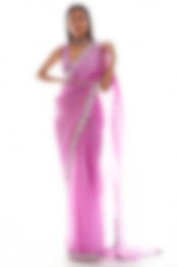 Mauve Organza Mirror Embroidered Wedding Saree Set by Vvani by Vani Vats at Pernia's Pop Up Shop