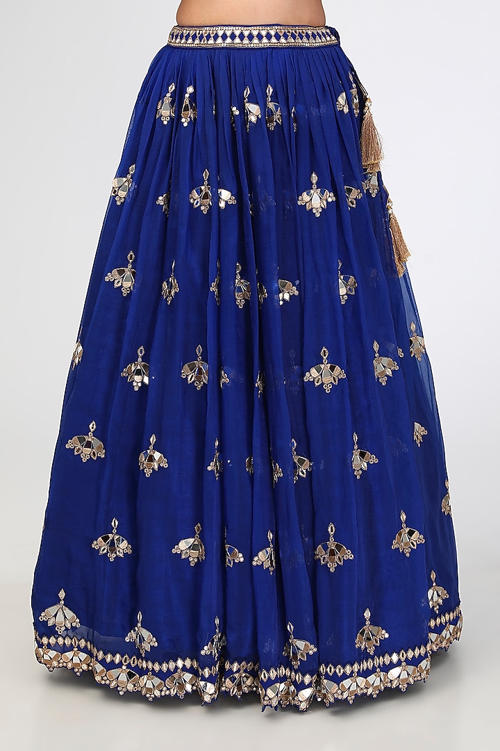 Royal Blue Silk Organza Hand Embroidered Wedding Lehenga Set by Vvani By Vani Vats at Pernia's Pop Up Shop