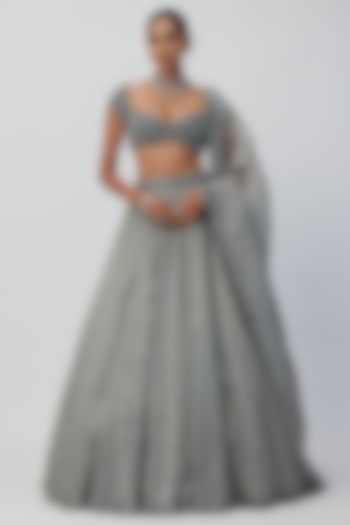 Grey Organza Hand Embroidered Wedding Lehenga Set by Vvani By Vani Vats at Pernia's Pop Up Shop