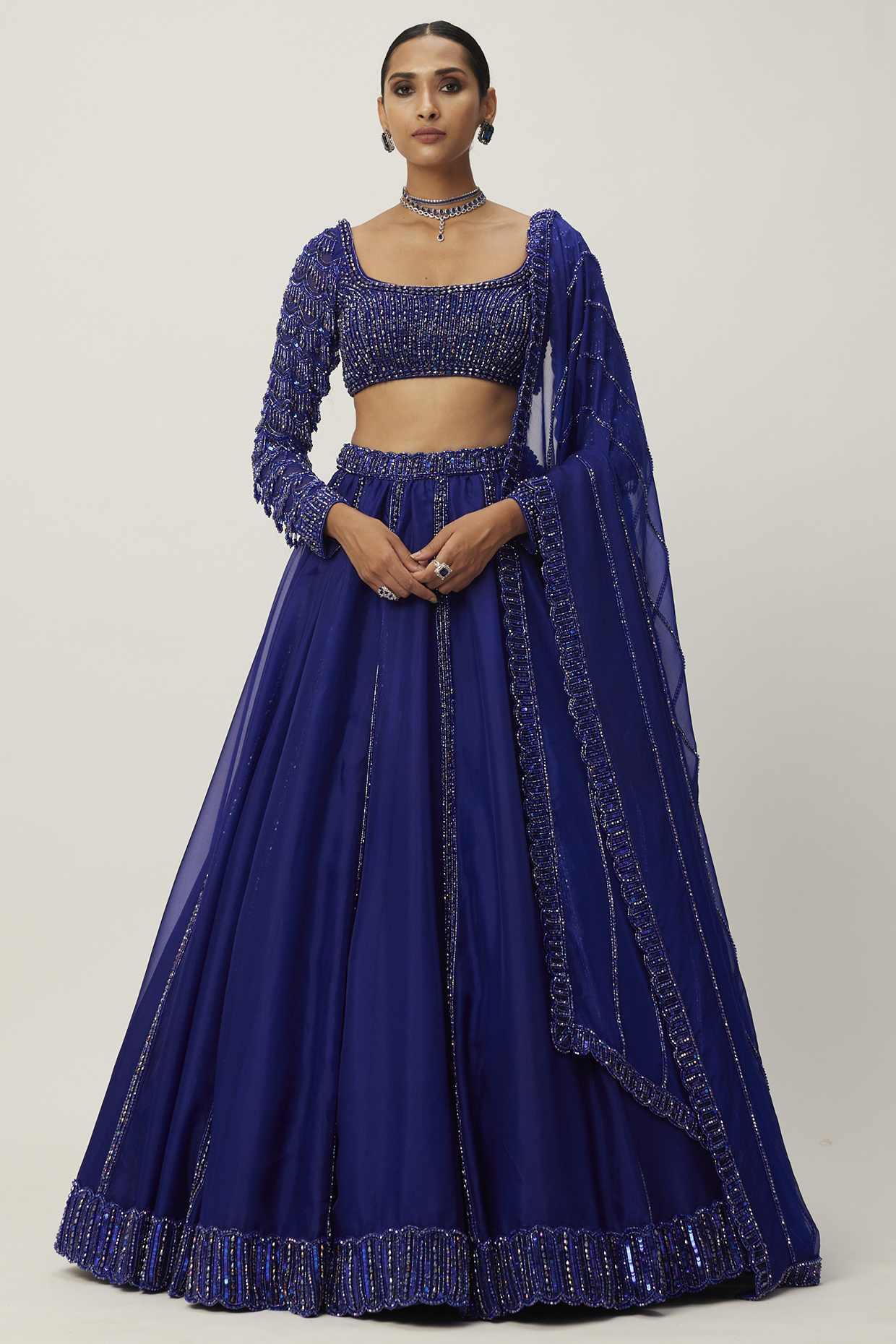 Blue Organza Sequins Hand Embroidered  dulhan bday 22 may Lehenga Set by Vvani By Vani Vats at Pernia's Pop Up Shop