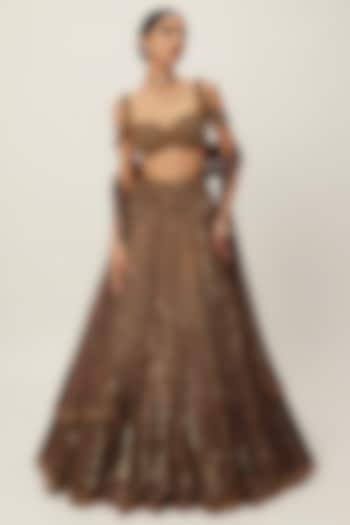 Copper Organza Hand Embroidered Bridal Lehenga Set by Vvani By Vani Vats at Pernia's Pop Up Shop