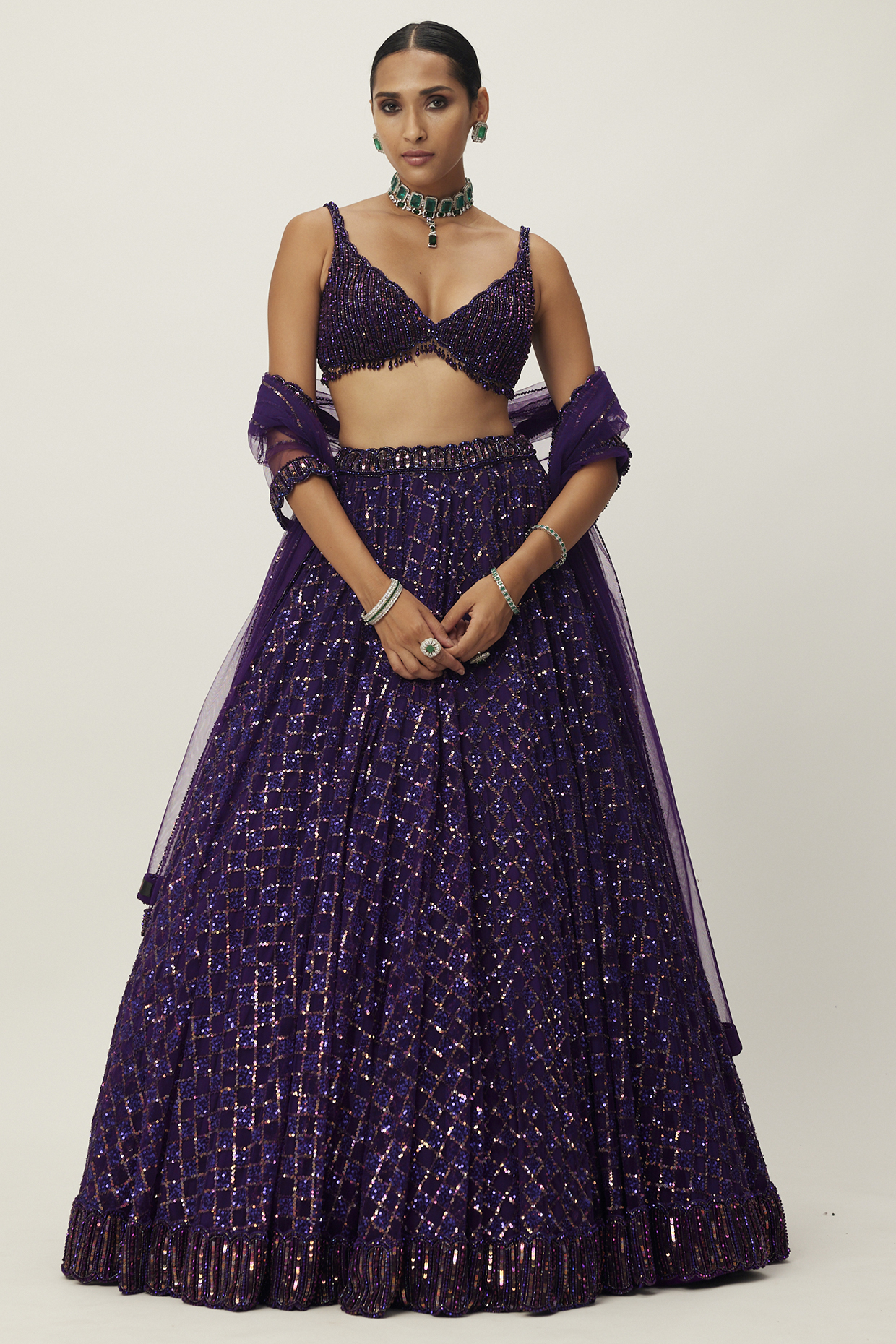 Purple Organza Hand Embroidered Bridal lehenga for 22 Lehenga Set by Vvani By Vani Vats at Pernia's Pop Up Shop