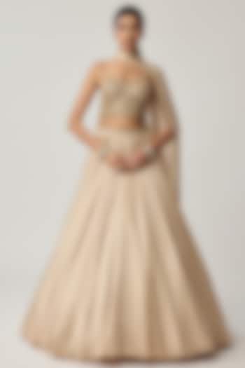 Light Beige Satin Wedding Lehenga Set by Vvani by Vani Vats at Pernia's Pop Up Shop