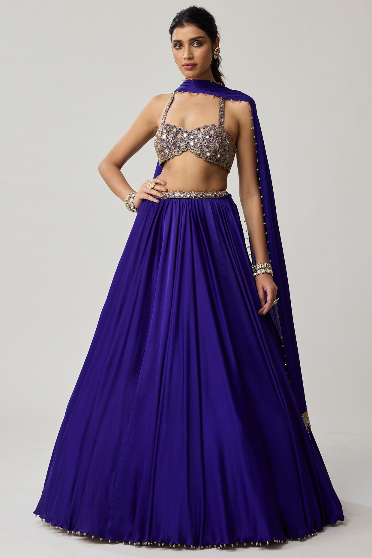 Vvani by Vani Vats Persian Blue Satin Lehenga Set