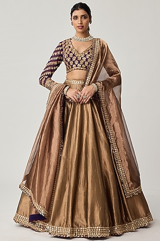 Copper Shimmer Organza Lehenga Set by Vvani by Vani Vats