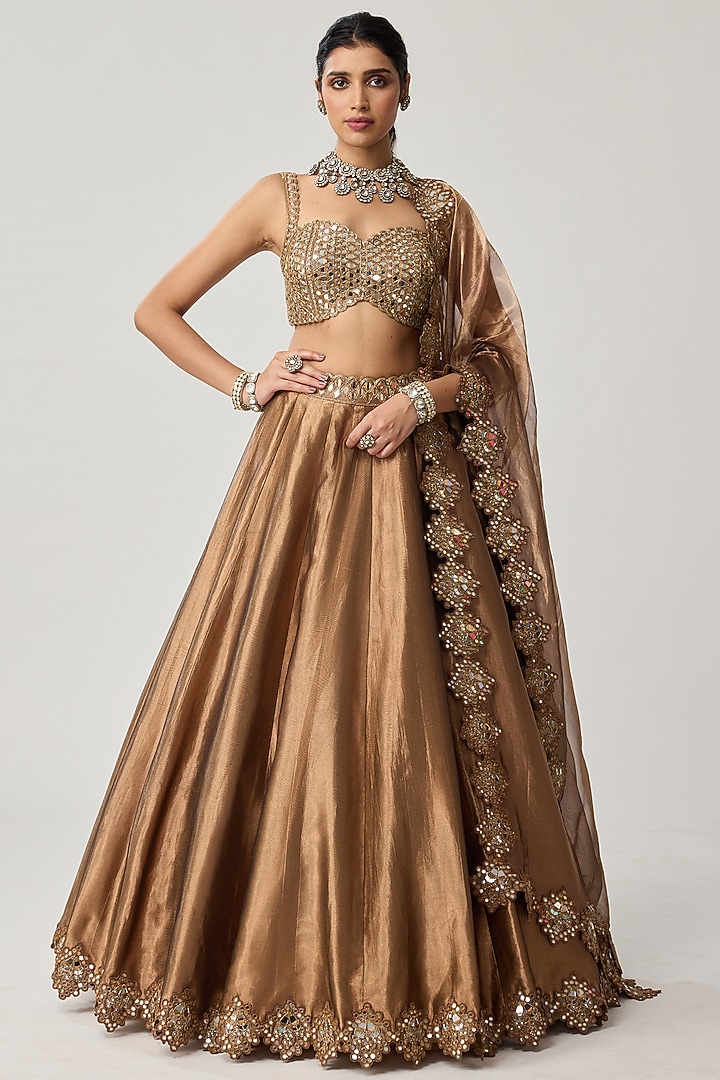 Copper Shimmer Organza Wedding Lehenga Set by Vvani by Vani Vats at Pernia's Pop Up Shop