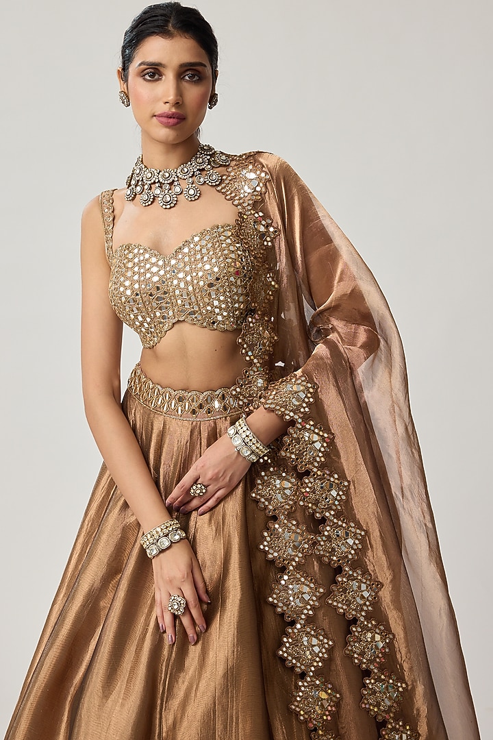 Copper Shimmer Organza Wedding Lehenga Set by Vvani by Vani Vats at Pernia's Pop Up Shop