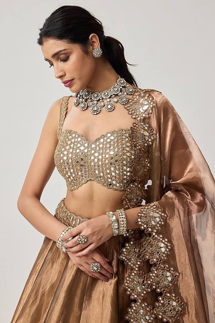 Copper Shimmer Organza Wedding Lehenga Set by Vvani by Vani Vats at Pernia's Pop Up Shop