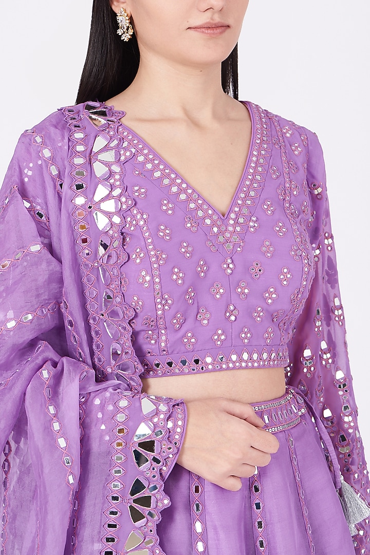 Mauve Georgette Hand Embroidered Wedding Lehenga Set by Vvani by Vani Vats at Pernia's Pop Up Shop