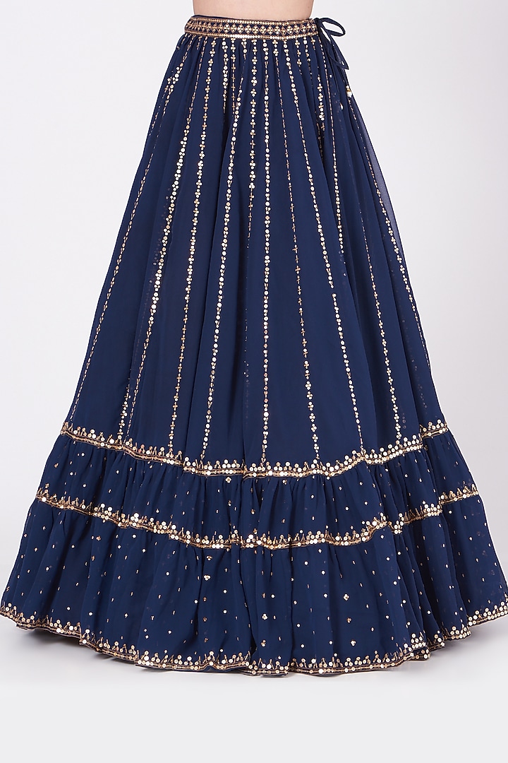 Blue Georgette Hand Embroidered Wedding Lehenga Set by Vvani by Vani Vats at Pernia's Pop Up Shop