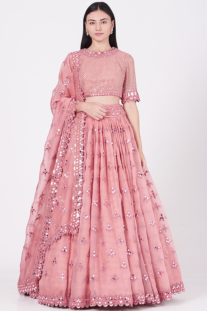 Pink Organza Hand Embroidered Wedding Lehenga Set by Vvani by Vani Vats at Pernia's Pop Up Shop