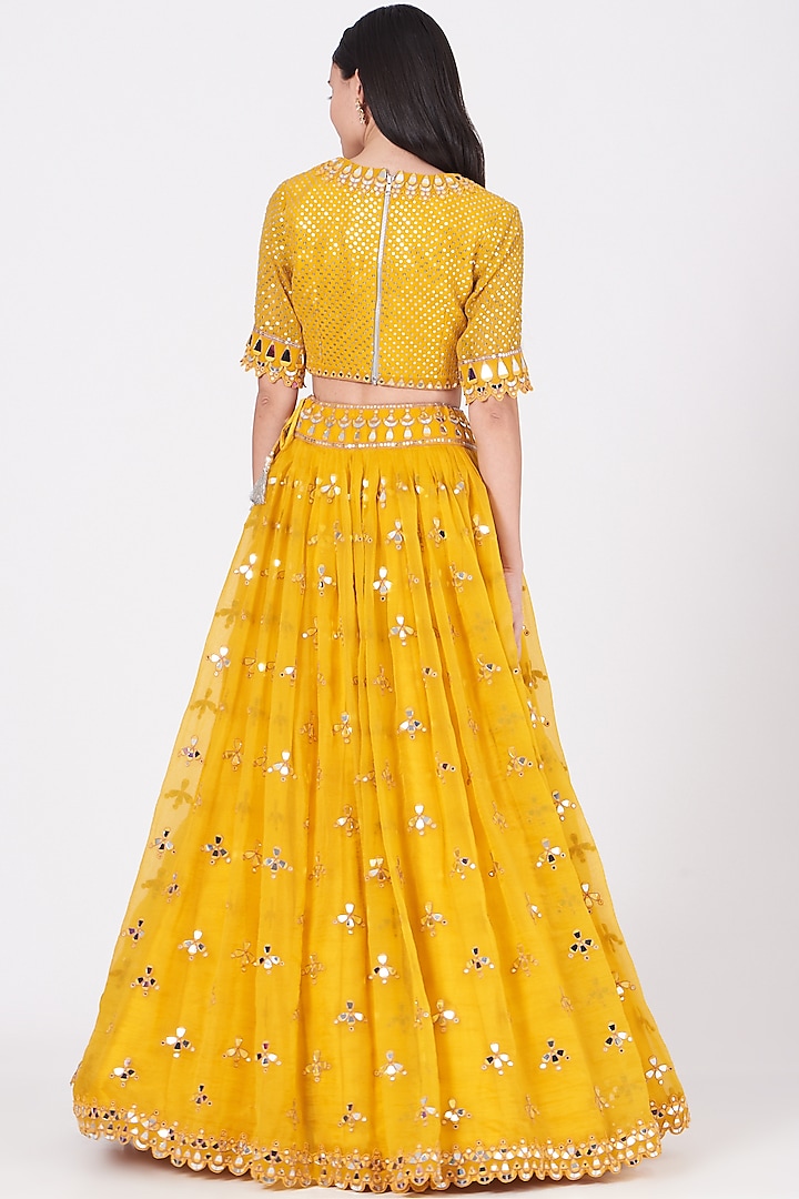 Mustard Organza Hand Embroidered Wedding Lehenga Set by Vvani by Vani Vats at Pernia's Pop Up Shop