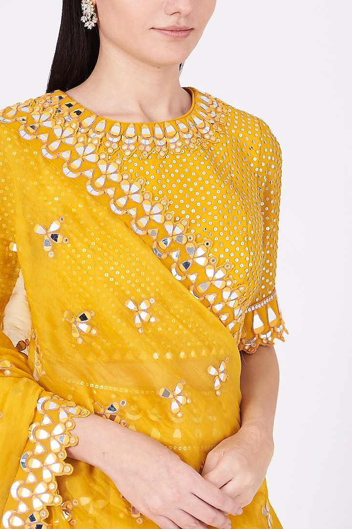 Mustard Organza Hand Embroidered Wedding Lehenga Set by Vvani by Vani Vats at Pernia's Pop Up Shop