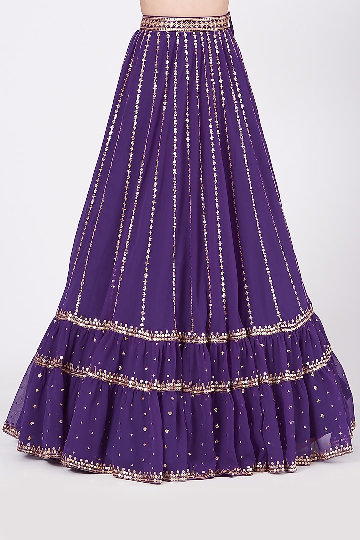 Purple Georgette Hand Embroidered Wedding Lehenga Set by Vvani by Vani Vats at Pernia's Pop Up Shop