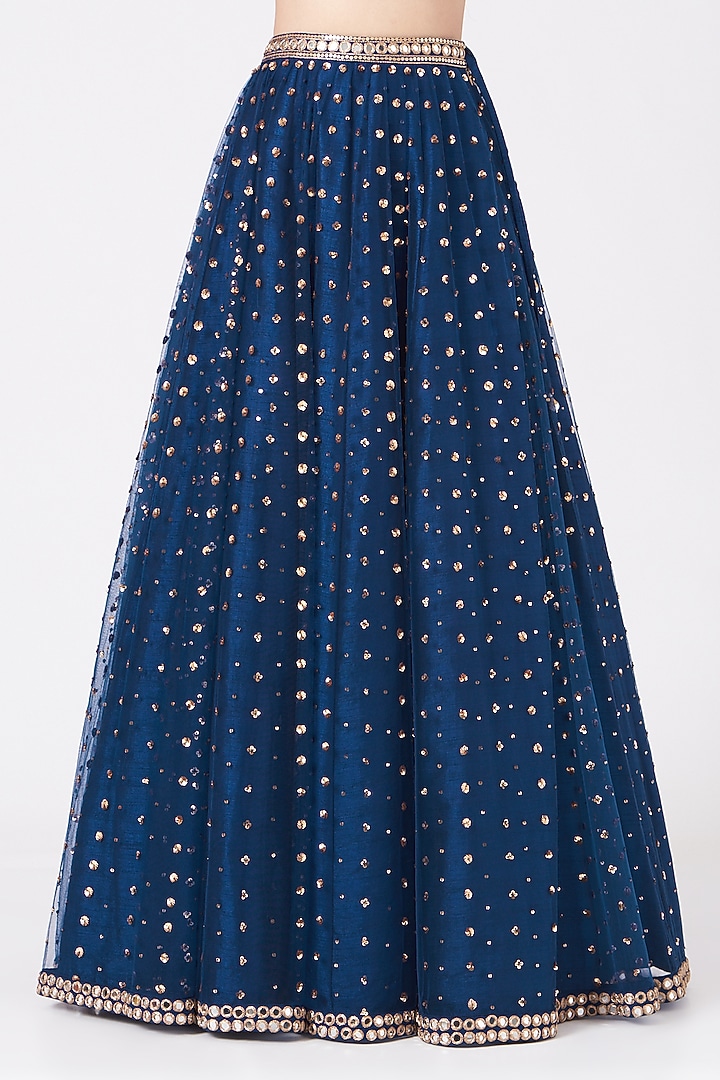 Cobalt Blue Georgette Embroidered Wedding Lehenga Set by Vvani by Vani Vats at Pernia's Pop Up Shop
