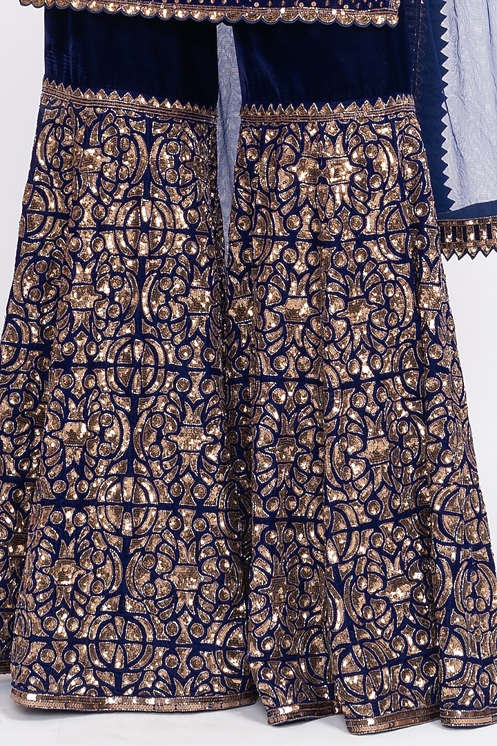 Navy Blue Hand Embroidered Wedding Sharara Set by Vvani by Vani Vats at Pernia's Pop Up Shop