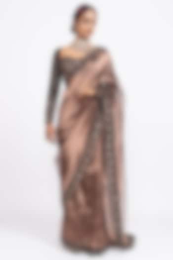 Copper Tissue Hand Embroidered Wedding Saree Set by Vvani by Vani Vats at Pernia's Pop Up Shop