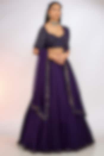 Purple Organza Hand Embroidered  dulhan bday 22 may Lehenga Set by Vvani by Vani Vats at Pernia's Pop Up Shop