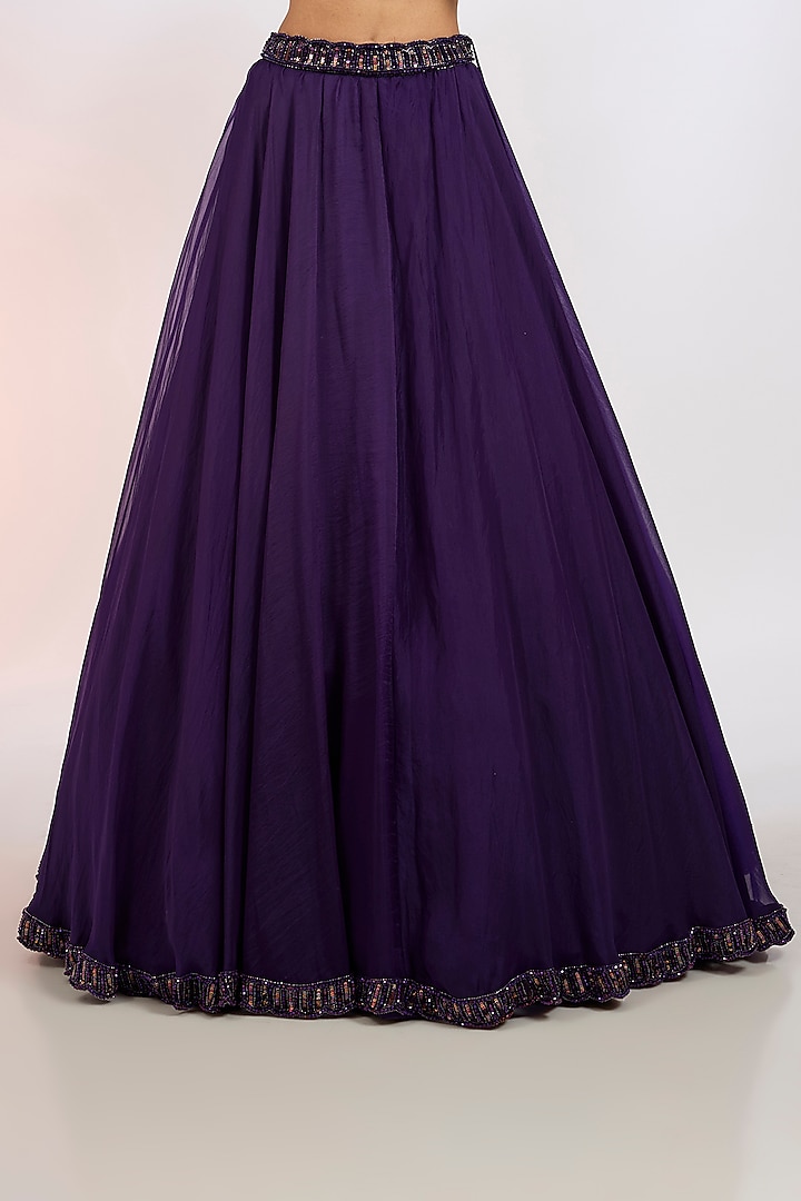 Purple Organza Hand Embroidered Wedding Lehenga Set by Vvani by Vani Vats at Pernia's Pop Up Shop