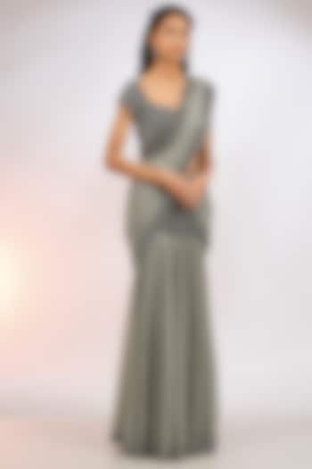 Grey Georgette Hand Embroidered Pre-Draped Reception Saree Set by Vvani by Vani Vats at Pernia's Pop Up Shop