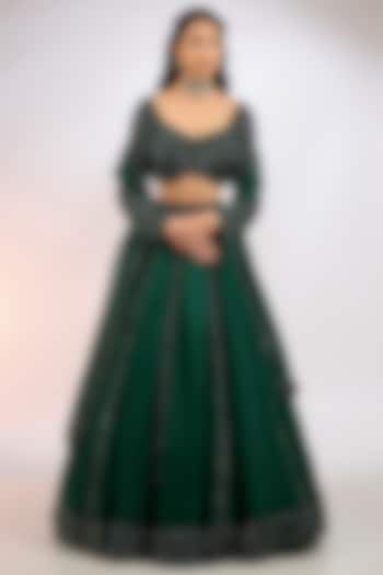 Dark Jade Green Organza Hand Embroidered  dulhan bday 22 may Lehenga Set by Vvani by Vani Vats at Pernia's Pop Up Shop