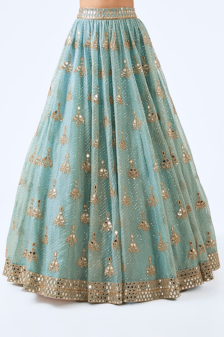 Powder Blue Organza Sequins Hand Embroidered Bridal Lehenga Set by Vvani By Vani Vats at Pernia's Pop Up Shop