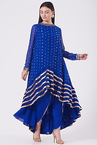 Royal Blue Georgette Dhoti Set by Vvani by Vani Vats