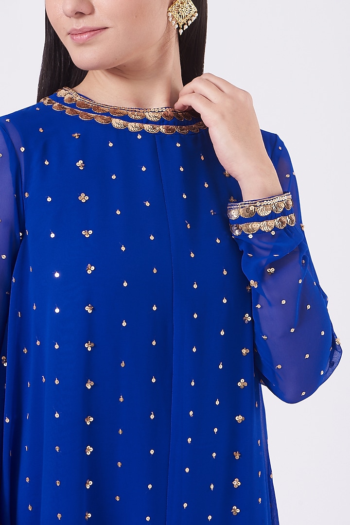Royal Blue Georgette Dhoti Set by Vvani by Vani Vats at Pernia's Pop Up Shop