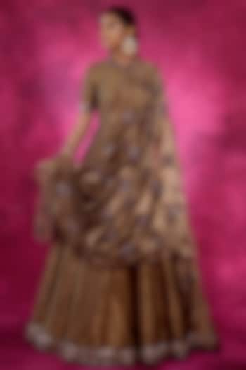 Copper Hand Embroidered Wedding Anarkali Set by Vvani By Vani Vats at Pernia's Pop Up Shop