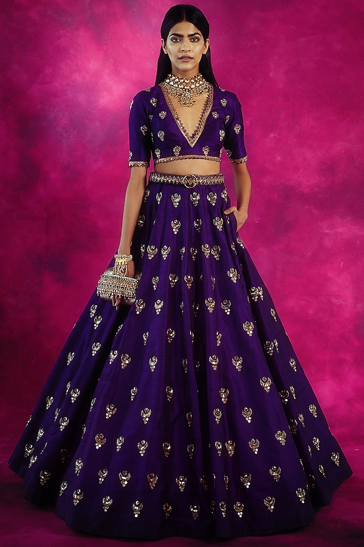 Purple Embroidered Lehenga Set by Vvani By Vani Vats
