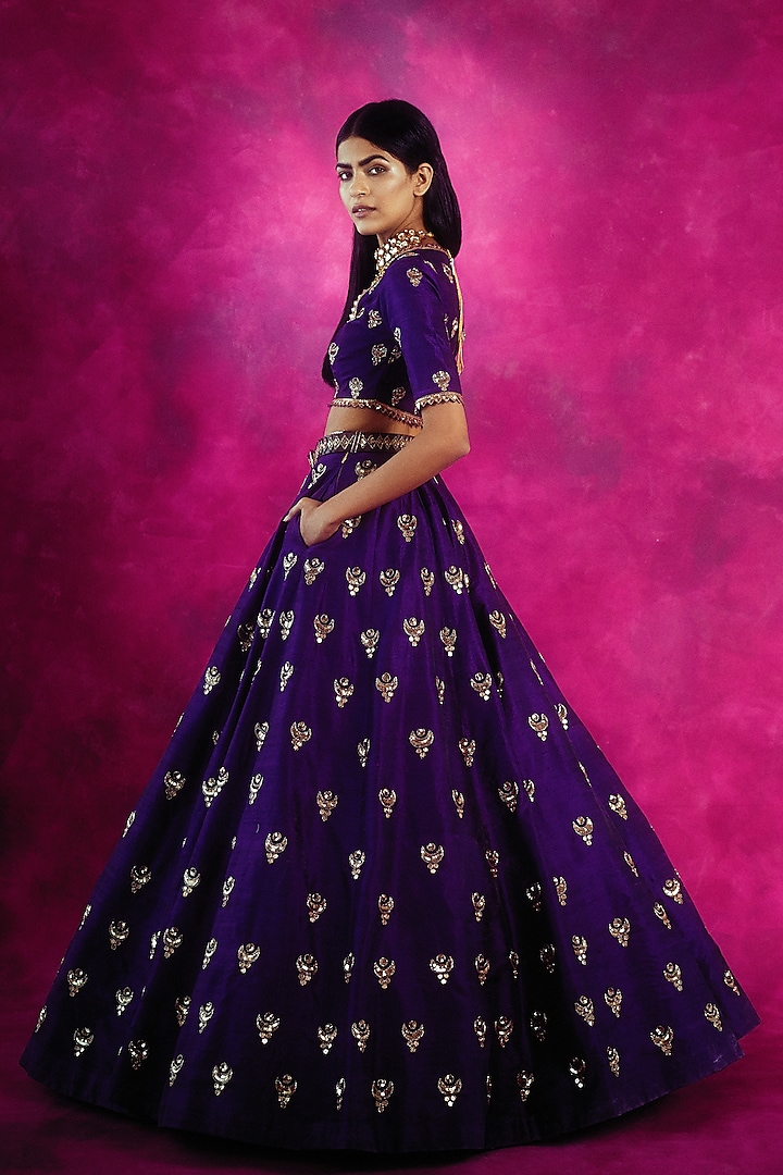 Purple Embroidered Wedding Lehenga Set by Vvani By Vani Vats at Pernia's Pop Up Shop