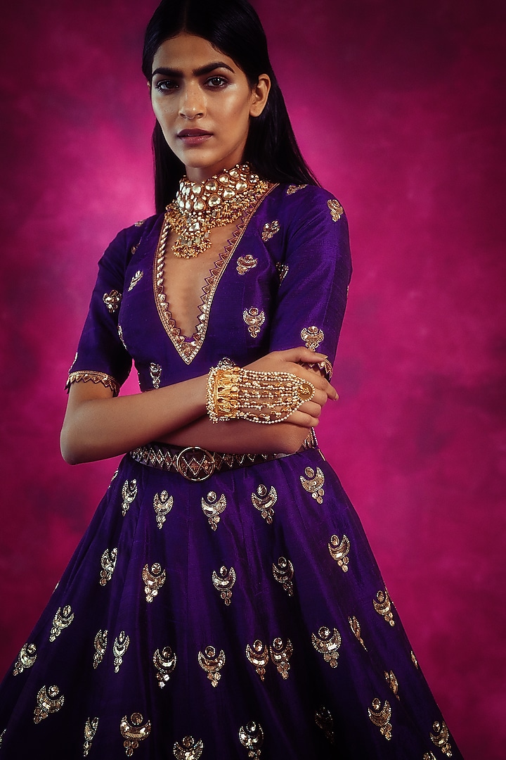 Purple Embroidered Wedding Lehenga Set by Vvani By Vani Vats at Pernia's Pop Up Shop