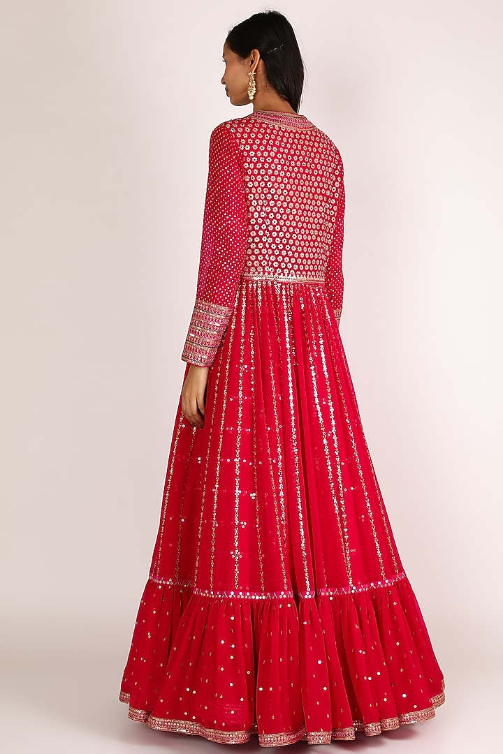 Red Embroidered Bridal Anarkali Set by Vvani By Vani Vats at Pernia's Pop Up Shop
