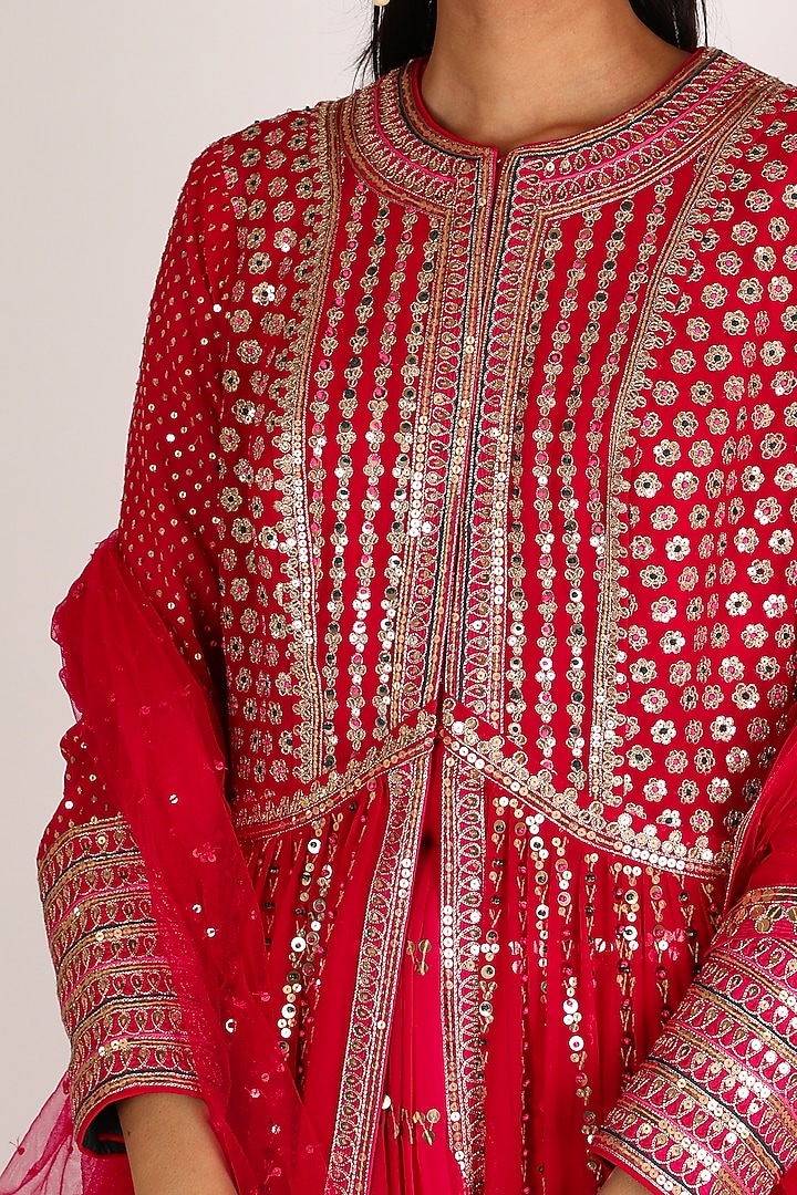 Red Embroidered Bridal Anarkali Set by Vvani By Vani Vats at Pernia's Pop Up Shop