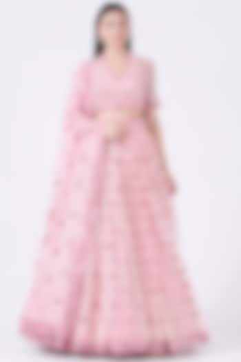 Pink Georgette Hand Embroidered Wedding Lehenga Set by Vvani by Vani Vats at Pernia's Pop Up Shop