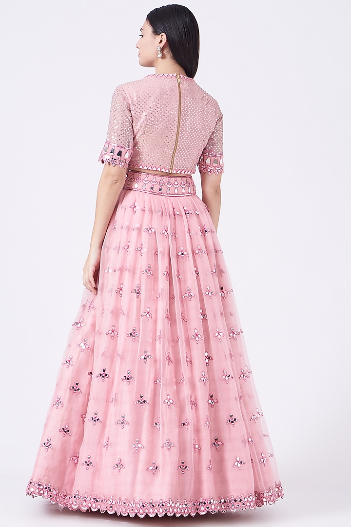 Pink Georgette Hand Embroidered Wedding Lehenga Set by Vvani by Vani Vats at Pernia's Pop Up Shop